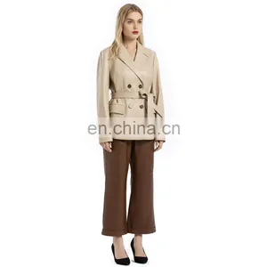 Women Genuine Leather Short Jacket Blazar With Belt thumbnail-4