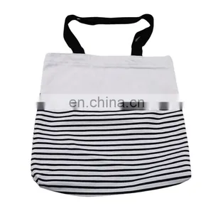 Wholesale Shopping Cotton Canvas Stripe Women Carrying Tote Bag With Bottom thumbnail-4