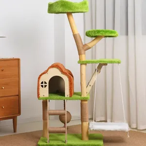 Multi Level Cat Tree With Wooden House and Sisal Ladder for Pet Play and Rest thumbnail-3
