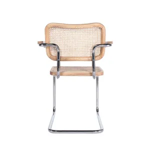 Mid-Century Modern Cesca Armchair, Marcel Breuer Replica Rattan Dining Chair With Polished Chrome Steel Frame for Commercial & Home Use thumbnail-4
