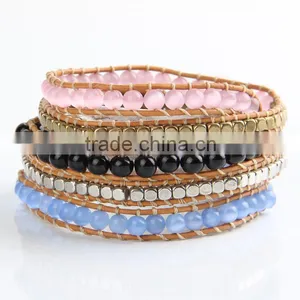 New Crystal Beads With Gold Plated Beads Wrap Bracelets Leather Bracelet With Stones Wholesale Leather Jewelry thumbnail-1