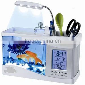 Hot Selling Usb Mini Desktop Aquarium With Clock and Pen Holder thumbnail-1