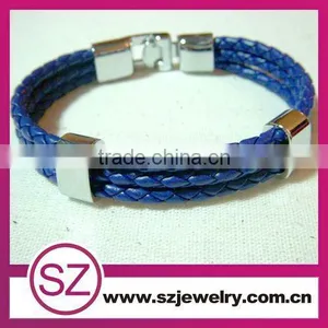 MLB0003 Blue Leather Stainless Steel Buckle/power Bracelet thumbnail-1