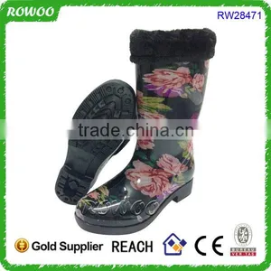 Rain Boots With Collar, Long Rubber Boots, Rain Boots With Fur Lining thumbnail-1