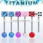 Titanium G23 Barbell Tongue Bar With Acrylic Glow in the Dark Dice thumbnail-1