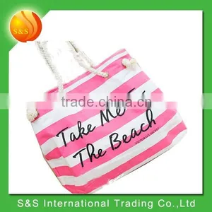 2015 New Style Stripe Canvas Rope Handle Beach Bag thumbnail-1