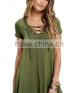 Latest Fashion Design Women Casual Dress With V_Neck China Factory thumbnail-4