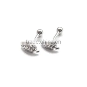 Steel Tragus Helix Bar With Feather Design Cartilage Barbell thumbnail-1