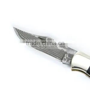 Damascus Folding Blade Knife Key Chain Mini Pocket Knife Horn and Bone Handle thumbnail-3