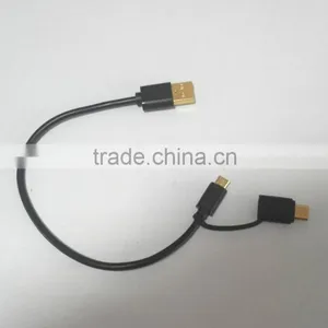 USB Type C Cable 2 in 1 Micro USB With Type C Adapter Convertor Reversible Charging&Sync Cable (3Ft, Black) thumbnail-1