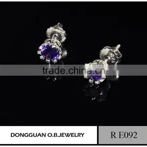 925 Silver Rhodium Plated Blue Zirconia Stud Earrings for Woman thumbnail-3