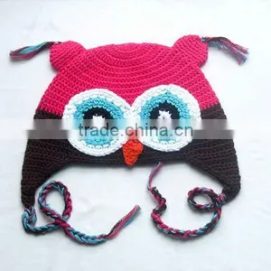 Newborn Baby Crochet Owl Ear Flat Beanie Hat FCK-119330850 thumbnail-1