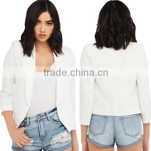 OEM Custom Latest 3/4 Sleeve Ladies White Short Outwear Mini Office Coat 2016 thumbnail-2