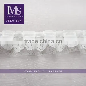 Simple Design 5cm Width Polyetser Folded Mesh Fabric Bridal Trim in White thumbnail-1