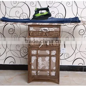 Folding Wooden Ironing Board With Wicker Drawer thumbnail-4