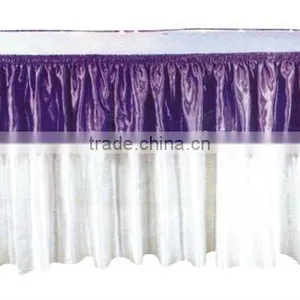 Beautiful Elegant Ruffled Purple Lace Trim Decorated Fancy White Ruffled Chiffon Wedding Table Coth thumbnail-1