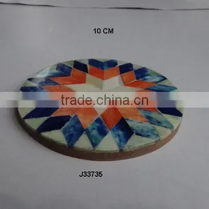 Round Bone Mosaic Flower Pattern Coaster Available in Other Patterns and Colours thumbnail-1
