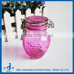 Embossed Glass Condiment Container Kitchen Storage Jars With Metal Clip thumbnail-1