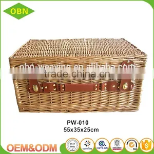 Wholesale Premium Handmade Natural Rectangular Empty Wicker Traditional Gift Hamper Basket With Lid thumbnail-1