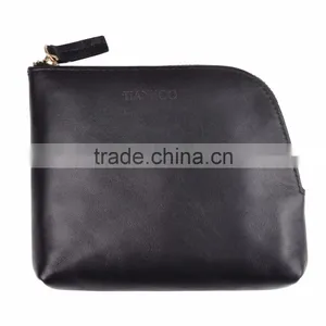 Women Genuine Leather Makeup Bag Professional Cosmetic Cases Black Color Phone Pouch Clutch Bag thumbnail-3