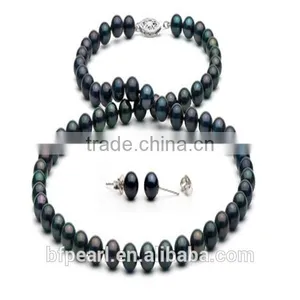 6-6.5mm Pearl Necklace Jewelry and Earrings With Black Akoya Pearls thumbnail-1
