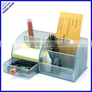 6 Divided Compartment Multifunctional Silver Metal Mesh Desk Organizer thumbnail-1