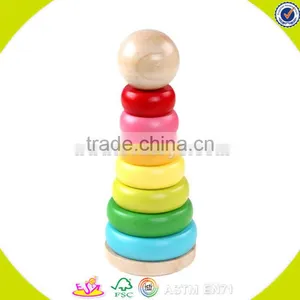 Wholesale Baby Wooden Stacking Rings Toy Educational Rainbow Tower Kids Wooden Stacking Rings Toy Bring Fun W13D117 thumbnail-1