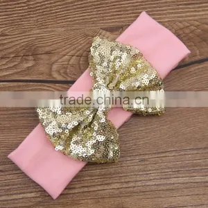 Wholesale Baby Stretch Hair Headband Blue Fancy Sequin Bowknot Headband For Girls Headband Pretty Princess Hair Hands thumbnail-3