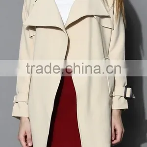 Beige /Grey/Indigo Blue Color Open Front Design Full Lined Long Jacket,beautiful Women Belted Textured Trench Jacket Coat thumbnail-3