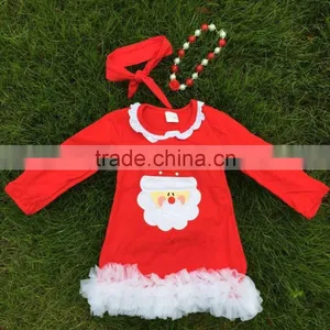 Girls Christmas Dress Kids Ruffle Dress Girls Christmas Red Dress Girls Long Sleeve Dress With Necklace and Headband thumbnail-1