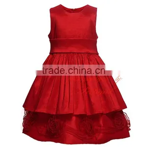 Hot Selling Red Girls Dresses Decorated With Big Flower Fashion Solid Kids Vestido Wholesale Child Wear thumbnail-1