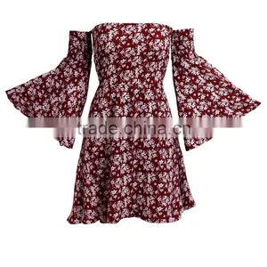 High Quality Styles Floral Off-Shoulder Dress Latest Dress Patterns Ladies for Wholesale thumbnail-4