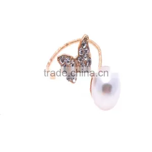 Gold-plated Rhinestone Butterfly Pearl Knuckle Finger Rings thumbnail-2