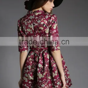 Women A Line Short Sleeve Lace Dress Fabric Embroidery Mini Dress With Pattern thumbnail-4