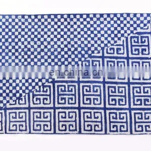3 X 5 Ft Blue Cotton Block Print Accent Area Dhurrie Rug Flat Weave Hand Indian Handmade thumbnail-1