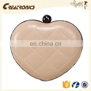 CR Low MOQ Requirements Shining Quilted Griddings pu Surface Heart-shaped Long Chian Black Best Selling New Coin Bag thumbnail-2