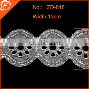 2014 Fashion Silver Embroidered Lace Trim for Dress Flower Pattern thumbnail-1
