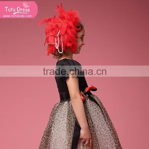 Luxury Black Red Ball Gown Feather Cupcake Pageant Dress For Girl thumbnail-5