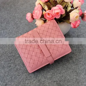 New Fashion Multi Colored Women Woven Leather Short Wallet With Coin Purse thumbnail-3