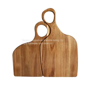 Natural Acacia Wood Irregular Steak Bread Board Dessert Tray With Hanging Ring Cutting Chopping Board Placement Plate Art thumbnail-1