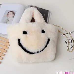 020Winter Soft Faux Fur Women's Tote Shoulder Bag With Smiley Face Large Capacity Women's Bag thumbnail-5