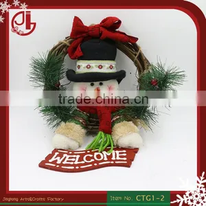 XMAS Hanging Plush Snowman Welcome Door Decoration Christmas Wreath thumbnail-1