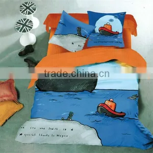 Reactive Dye Boat Print Bedding Cotton Child Duvet Cover Bed Set 205TC In Blue Color thumbnail-1