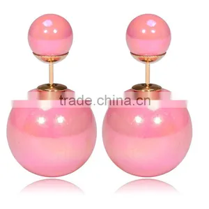 2016 Fashion Jewellery Trends Korea Colorful Double Ball Designs Stud Earrings thumbnail-1