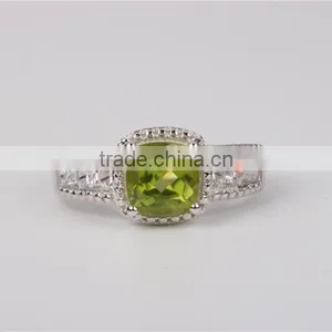 Fahion Prong Setting Square Natural Stone Crystal Silver Engagement Ring thumbnail-2