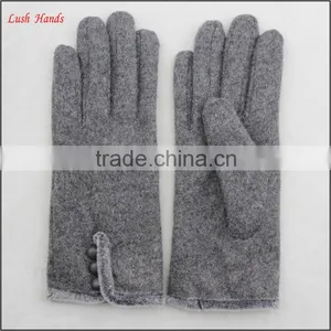 Ladies Winter Warm Grey Woolen Dress Fashion Hand Gloves With Fur and Button thumbnail-3