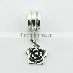 Sterling Silver Rose Flower Charm Triple Corrugated Bead thumbnail-1