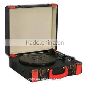 Brown Briefcase Turntable Record Player Speakers 3 Speed Belt Drive Vinyl Player thumbnail-1