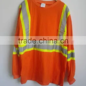 South America Market Fluorescent Orange Long Sleeve Reflective T-shirt With Reflective Tape thumbnail-3