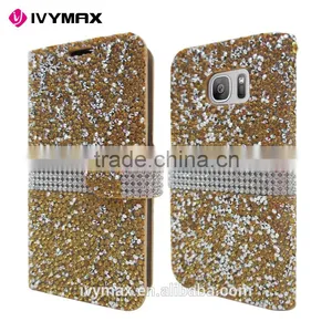 IVYMAX Luxury Glitter Bling Crystal Diamond PU Leather Wallet Case For Samsung Galaxy S7 Card Slots Cover thumbnail-1